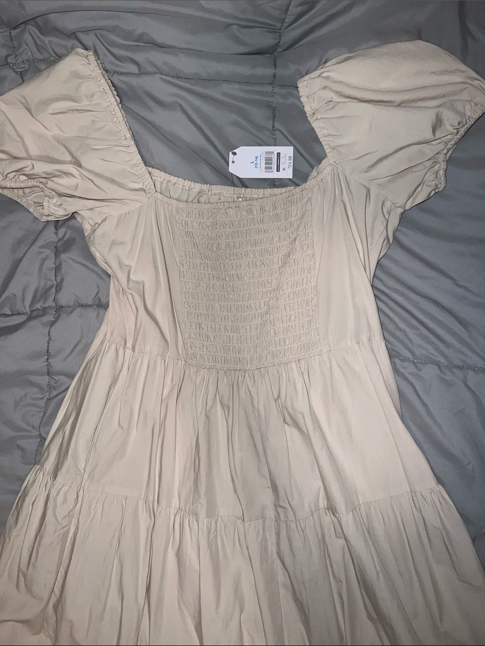 Time and TRU Beige Puff Sleeve Button Front Dress - Picture 4 of 6